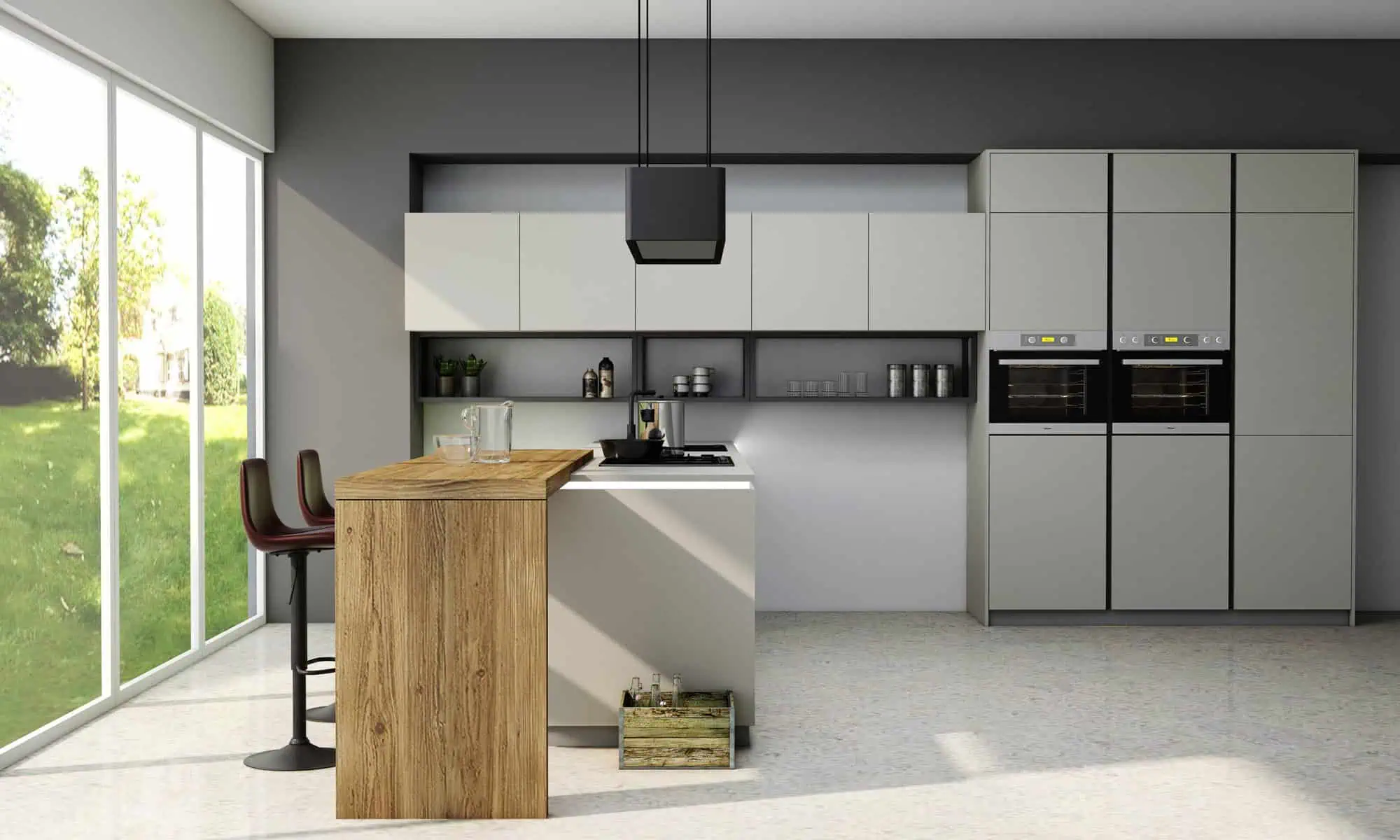 Premiumline-kitchen-with-black-handleless-profile-in-Matt-Light-grey-finish-2-scaled